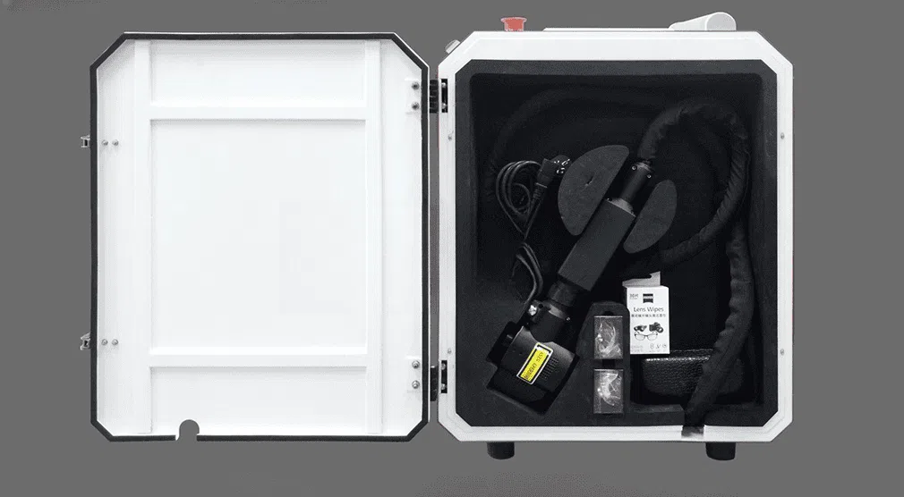 Portable laser cleaning box door