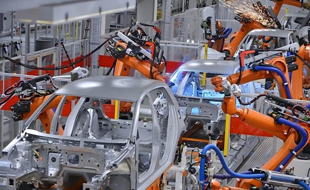 robotic laser welding machine welds car frame