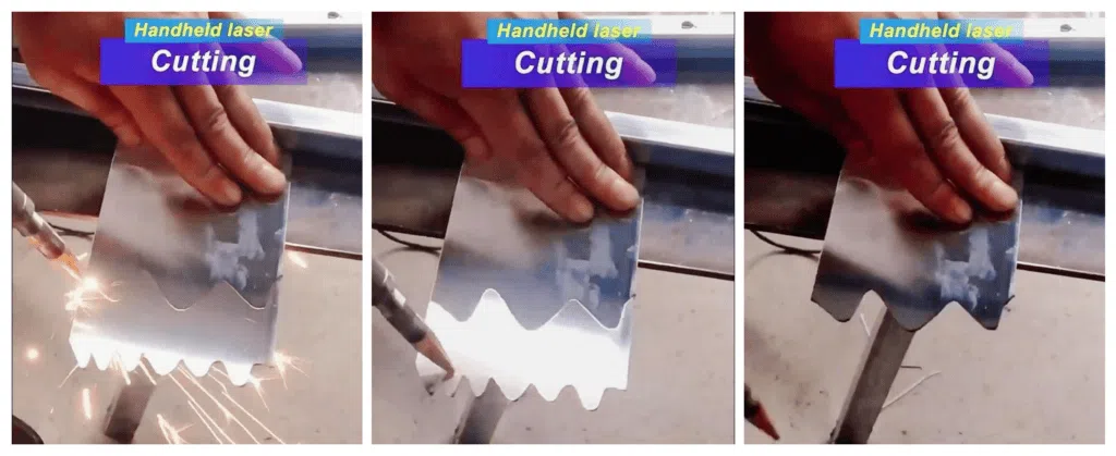 Handheld laser welder cutting samples