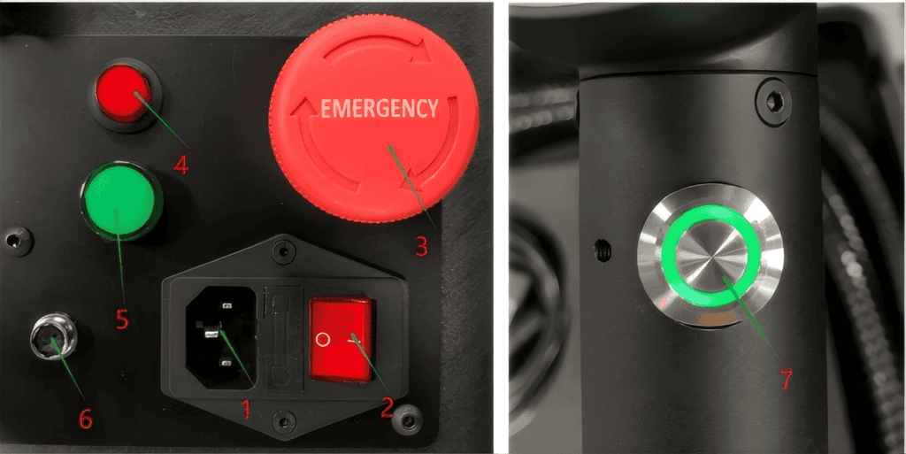 Indicator lights and interface buttons
